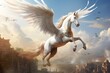 Pegasus, Winged Horse of Greek Mythology, Flying horse with wings, Epic Mythological Adventure: Pegasus in Roman Fantasy Landscape