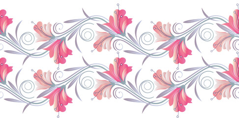 Wall Mural - Seamless abstract rose flower border on white background