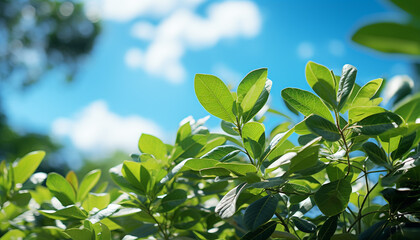 Canvas Print - Fresh green leaves on a tree branch in the summer generated by AI