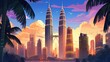 Malaysian Twin Tower Poster in the Evening with Blue Sky View generative ai