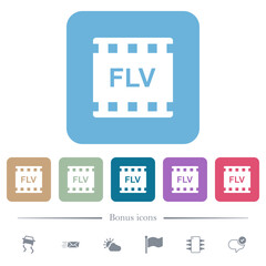 Poster - FLV movie format flat icons on color rounded square backgrounds