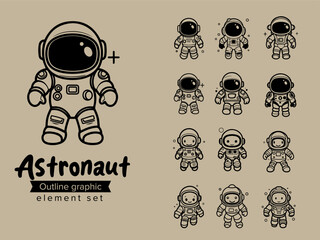 Astronaut clipart outline graphic element collection set