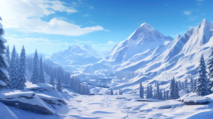 Wall Mural - illustration of a beautiful winter landscape