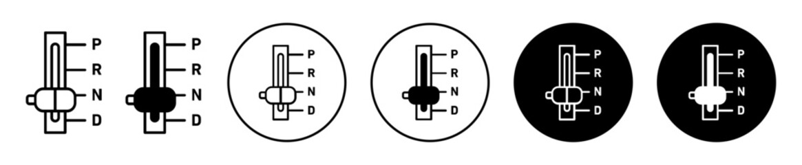 Sticker - Automatic transmission shifter knob icon. Car drive mode in gearbox symbol set. Automatic gear shift switch hand operated vector line sign.