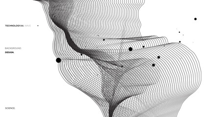Vector wave lines flowing dynamic in black and white isolated on black and white background for concept of AI technology digital communication science music