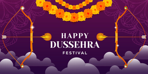 Wall Mural - happy dussehra festival horizontal banner illustration with arrow