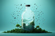 Bottle filled with numerous birds in flight. This captivating image can be used to depict freedom, nature, or concept of breaking free from constraints.
