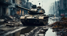 Consequences of War, Tank in ruined city street.
