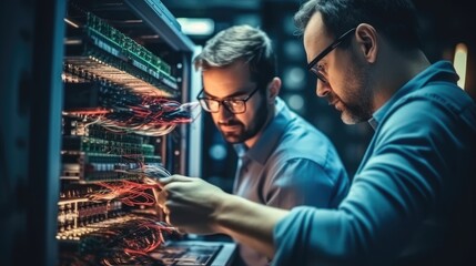 Aufkleber - Two technicians working in an IT-Hardware rollout for customers in the banking industry.