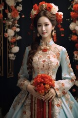 Wall Mural - Wedding dress design Chinese wedding fashion style, Flower crown, Beautiful Chinese bride wearing wedding.