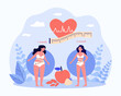 © Bro Vector - Weight loss progress of woman in 5 months vector illustration. Cartoon drawing of fat and slim girls measuring waist and hips. Weight loss, dieting, fitness, healthy lifestyle concept