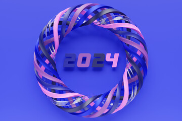 Sticker - Calendar header number 2024 on multicolored torus background. Happy New Year 2024 colorful background.