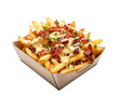 French fries with cheese and bacon isolated on transparent background. PNG file, cut out