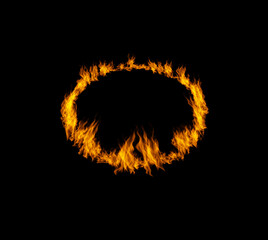 Wall Mural - circle flame, heat and light on black background with texture, pattern and burning energy. orange fi