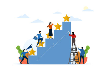 Best performance forecast concept, five point score. people leave feedback and comments, successful work is the highest score vector. customer satisfaction. Vector illustration on white background.