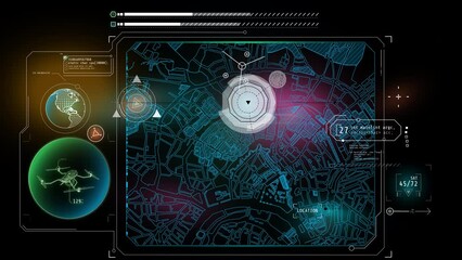 Wall Mural - animated search program interface with map