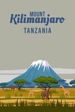 Africa Travel Poster Savanna Sunset Kilimanjaro Tanzania