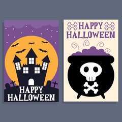 happy halloween invitation design, vector illustration, halloween flat design can be printed as t-shirt, greeting cards, gift or room and office decoration. Also can be social media post content