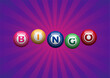 Bingo lottery, lucky balls of lotto on purple background. Vector illustration with text