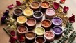 Natural lip balms, lip scrubs, and lip tints, with botanical elements. AI generated