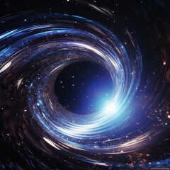 Wall Mural - Black hole with a glowing constellation of various colors revolves around a black hole in the universe.