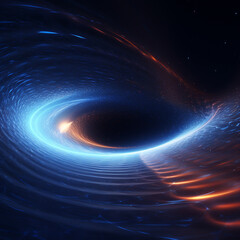  Black hole with a glowing constellation of various colors revolves around a black hole in the universe.