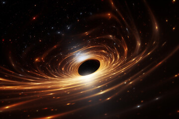 Wall Mural - Black hole with a glowing constellation of various colors revolves around a black hole in the universe.