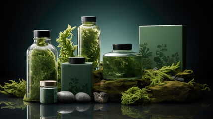 Seaweed cosmetics set. creative still life