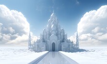 White Palace Above The Sky With Stairs, Ai Generative