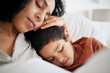 © Talia Mdlungu/peopleimages.com - Family, sleep and mother with boy, relax and child with comfort, happiness and weekend break. Home, mama and kid resting, morning and single parent with love, care and trust with bond and dreaming