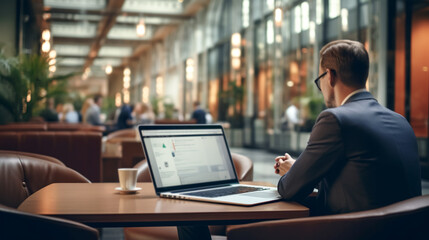 Poster - business woman working on laptop in office