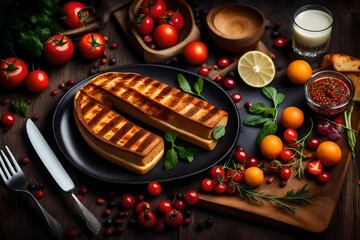 Wall Mural - grilled steak with vegetables