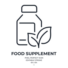 Wall Mural - Food supplement, herbal, natural, vitamin editable stroke outline icon isolated on white background flat vector illustration. Pixel perfect. 64 x 64.