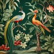 chinoiserie flowers and paradise bird  seamless pattern 