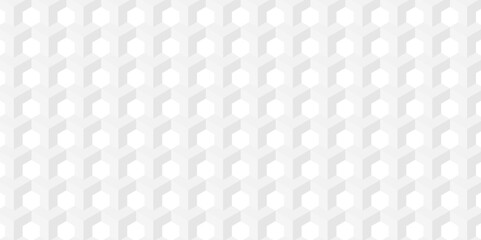 Wall Mural - Seamless geometric hexagon cube pattern background. abstract cubes geometric white and gray color hexagon technology background. digital cube honeycomb Front view of white texture for background.