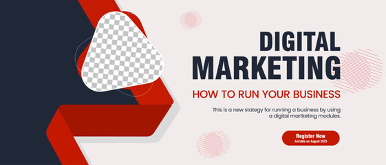 Wall Mural - Red and dark curved abstract banner for Business webinar social media post template design and used in digital Marketing concepts banner template design