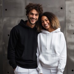 Wall Mural - Illustration of a fashioncouple  portrait with plain hoodie mockup, AI Generated