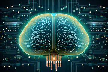 Wall Mural - printed circuit brain emulating cognitive functions through an electronic computer semiconductor and