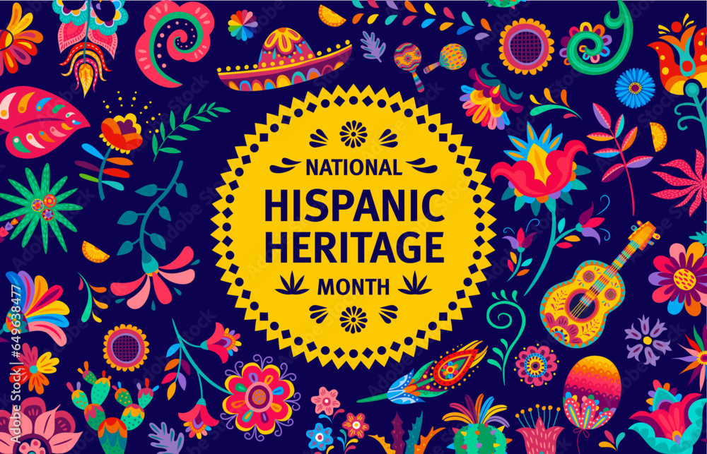 National hispanic heritage month flyer with papel picado banner. Vector ...