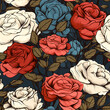 Seamless pattern of vintage roses.