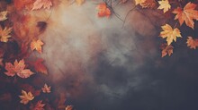 Autumn Background With Maple Leaves On A Dark Grunge With Copy Space, Banner Ai Generative