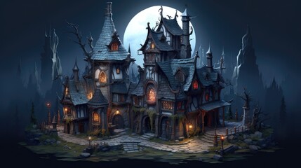 Wall Mural - isometric game small town hall, halloween gothic architecture