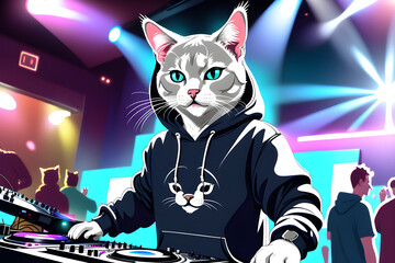 A cat DJing with hoodie [Generative AI]