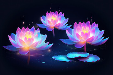 set of glowing lotus flowers