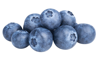 Wall Mural - Blueberry berries isolated on white or transparent background. Heap of blue bilberry fruits