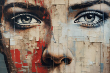 Grungy Rough Wall Art With Face Graffiti On It, Generative Ai