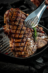 Wall Mural - T-bone or porterhouse beef meat Steak for steakhouse menu. banner, menu, recipe place for text