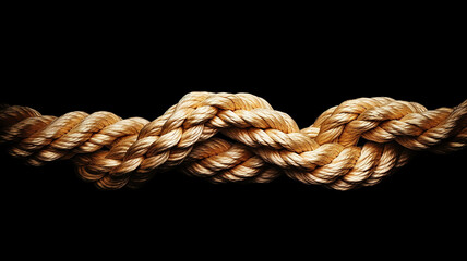 Wall Mural - the gordian knot of rough rope is isolated on a black background