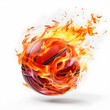 3D, basketball ball and fire flame on white background