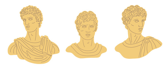 Set of antique statue head of greek man sculpture. Ingenious vector illustration of greek antique sculpture. Sketch engraving style vector flat illustration